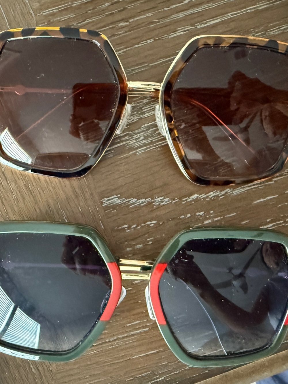 Tortoiseshell and Green Hexagon Sunglasses - Women Accessories